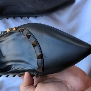 Valentino Rockstud Accents Leather Ballet Flats - black size 38.5